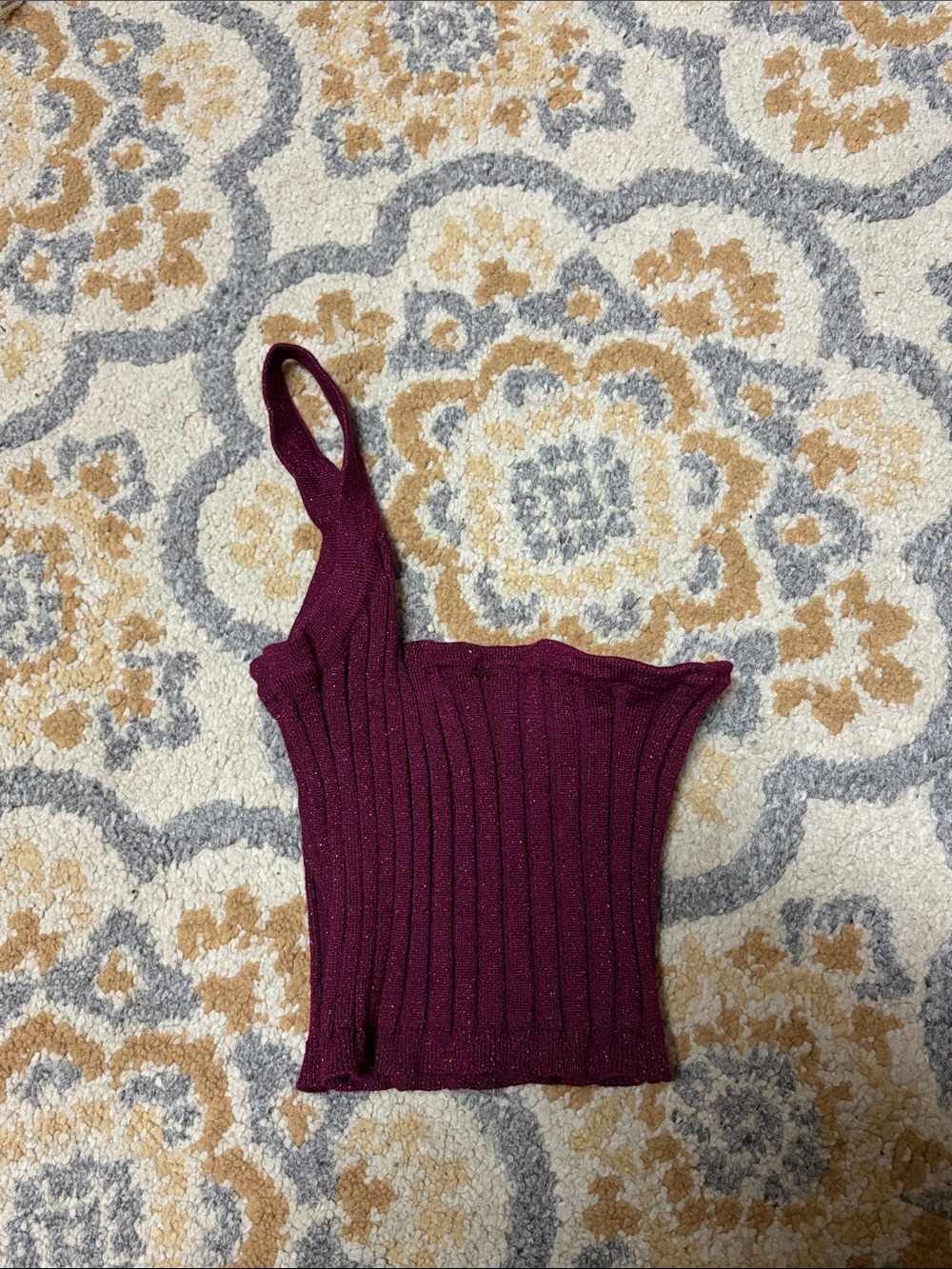 Superdown red shimmery knit one shoulder crop top